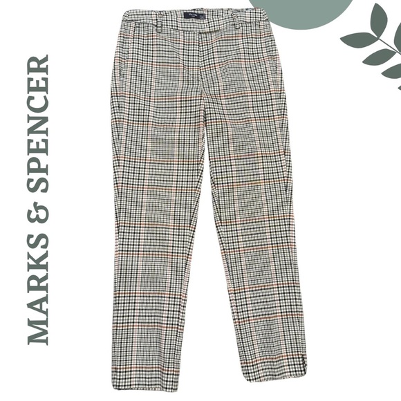 Marks & Spencer “The Mia” Slim Plaid Dress Pants Black Cream Pink Brown Size 10 - Picture 1 of 6